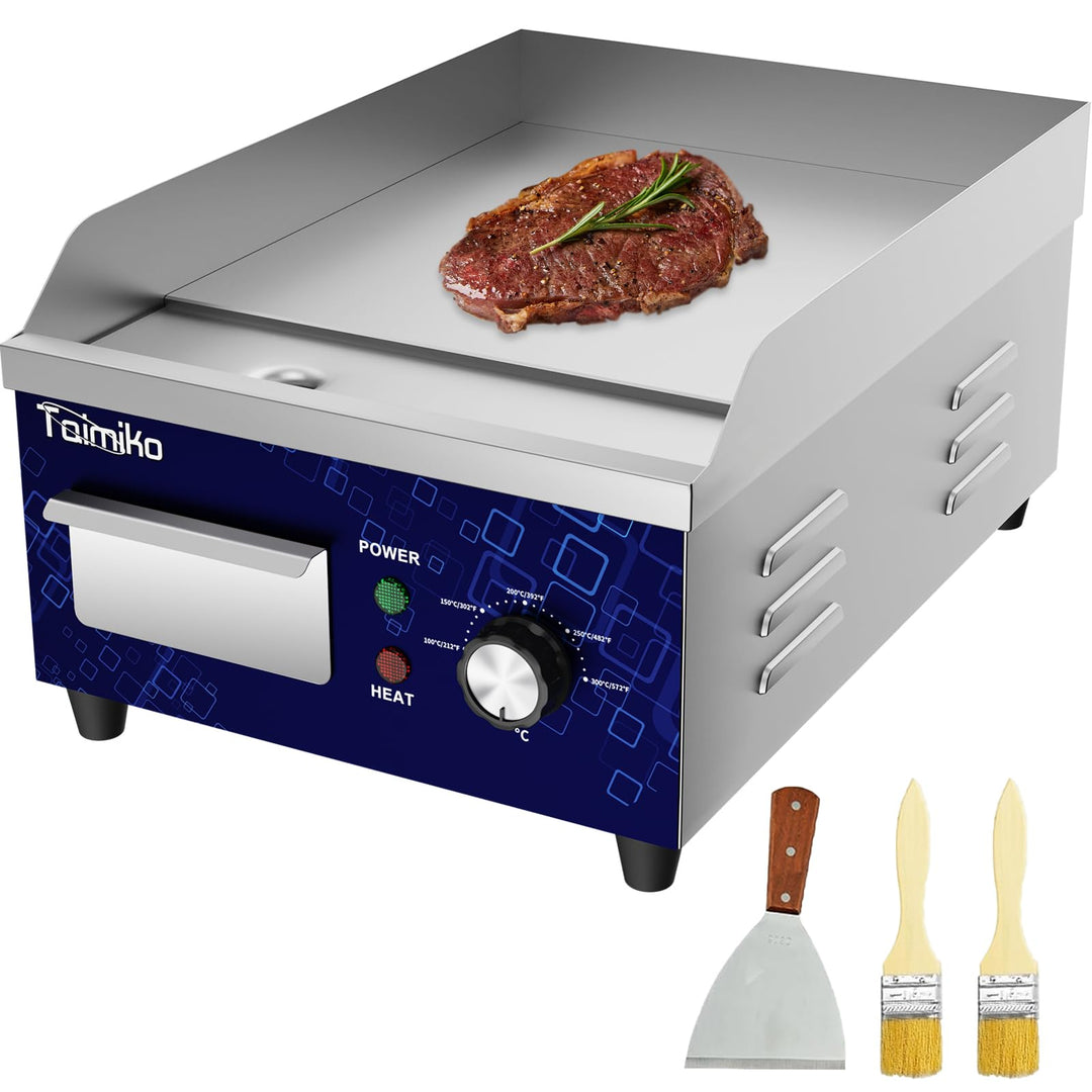 TAIMIKO Elektrische Grillplatte glatt 1700 W Elektro-Grillplatte Edelstahl Gusseisen Gastro Griddlep