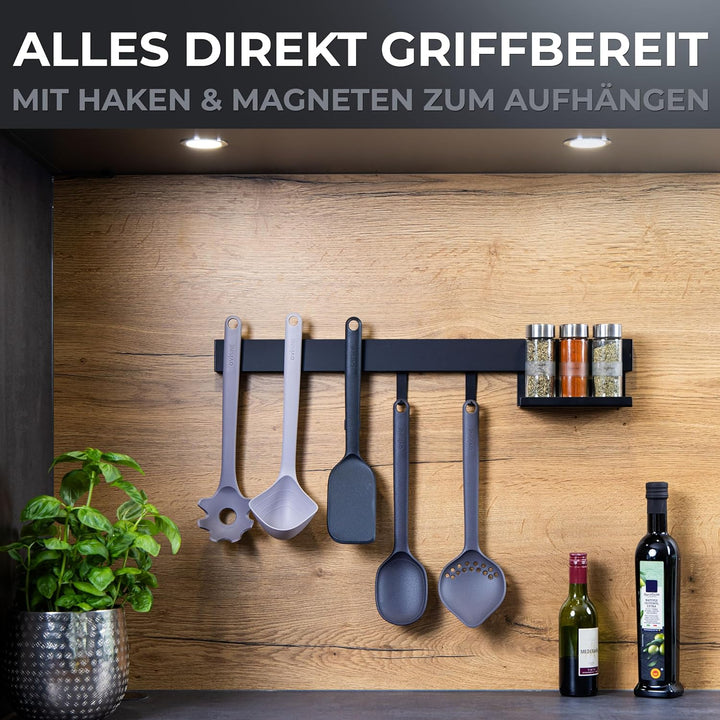 Küchenreling Starterset Orléans | schwarz | inkl. Hängeelemente | pulverbeschichteter Edelstahl | zu
