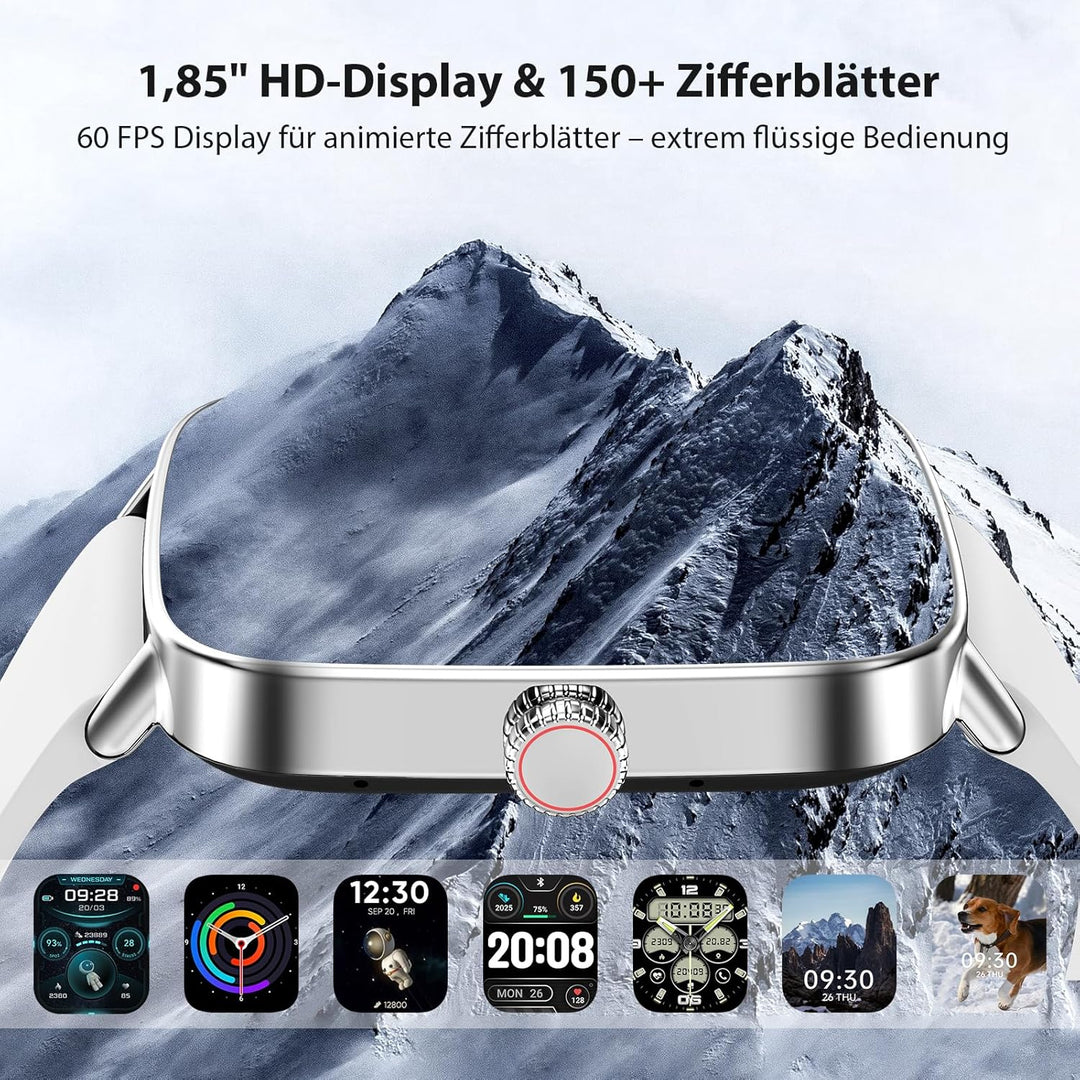 Yoever Smartwatch Herren Damen mit Telefonfunktion - 1.85" Fitnessuhr Herren mit Herzfrequenz SpO2 S