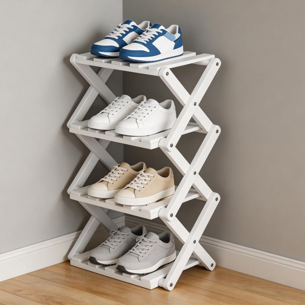 CEWROM Kleines Schuhregal, Vertikaler Schuhhalter aus Bambus, Schuh-Organizer, Multifunktionales sch