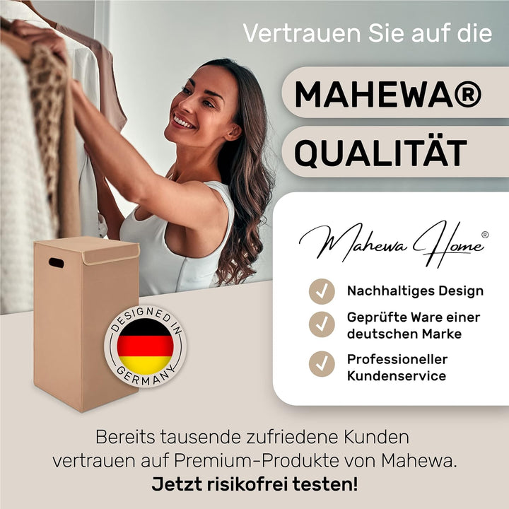 MAHEWA® Wäschekorb mit Deckel aus Filz - Grosser 80 Liter Filz Wäschesammler - Raumspar Wäschesortie