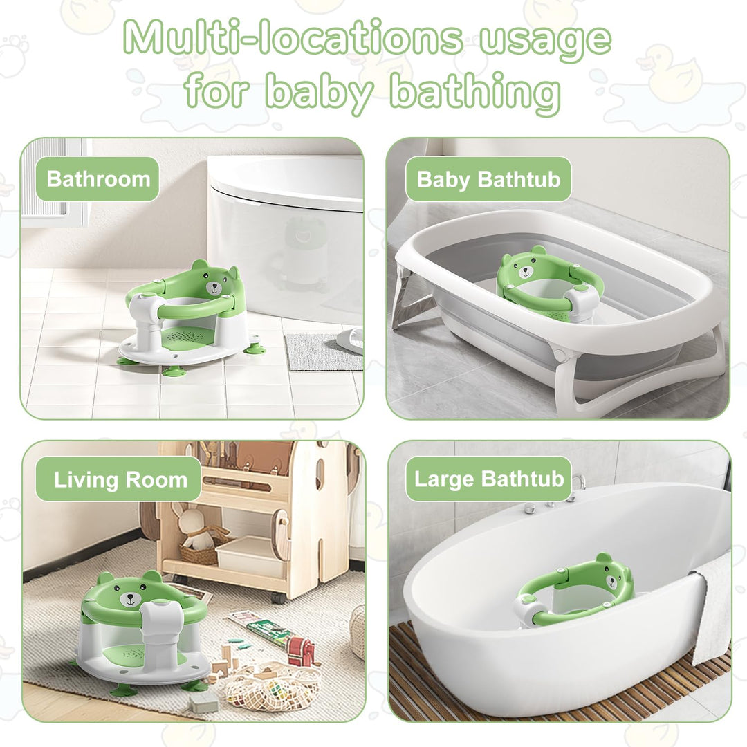 Badewannensitz Baby ab 6 Monate, Bär Rutschfester Badesitz Baby mit 4 Saugnäpfen und Kissen für Klei