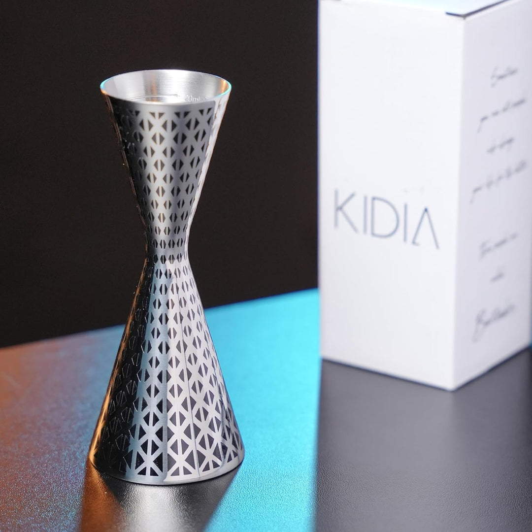 Kidia Doppel Jigger - Doppelter Cocktail-Messbecher mit - 304 Edelstahl mit Chromüberzug, silberner