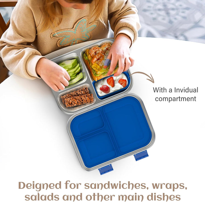 VITONIS Edelstahl Brotdose Lunchbox Kinder, Metal Bento Lunch Box Auslaufsicher,3 Fächern mit Siliko