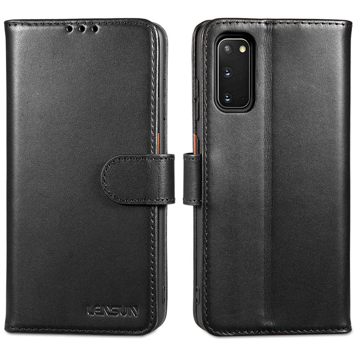 LENSUN Echtleder Hülle für Samsung Galaxy S20, Handyhülle [Echtes Leder] [Magnetverschluss] [RFID Sc