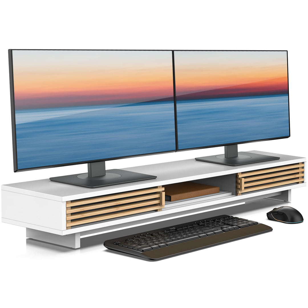 Dual-Monitorständer mit Schiebetür, doppelter Computer-Laptop-Ständer, Schreibtischregal-Organizer m