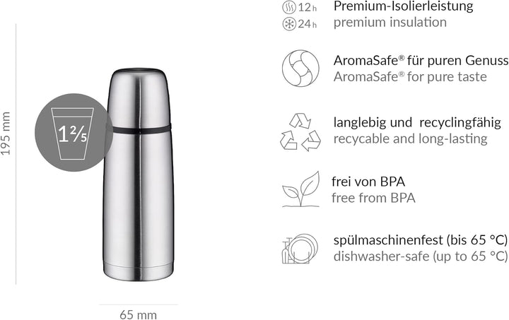 Alfi 5107205035 Isolierflasche isoTherm Perfect Edelstahl, Drehverschluss 0,35 l 350 ml, 350 ml