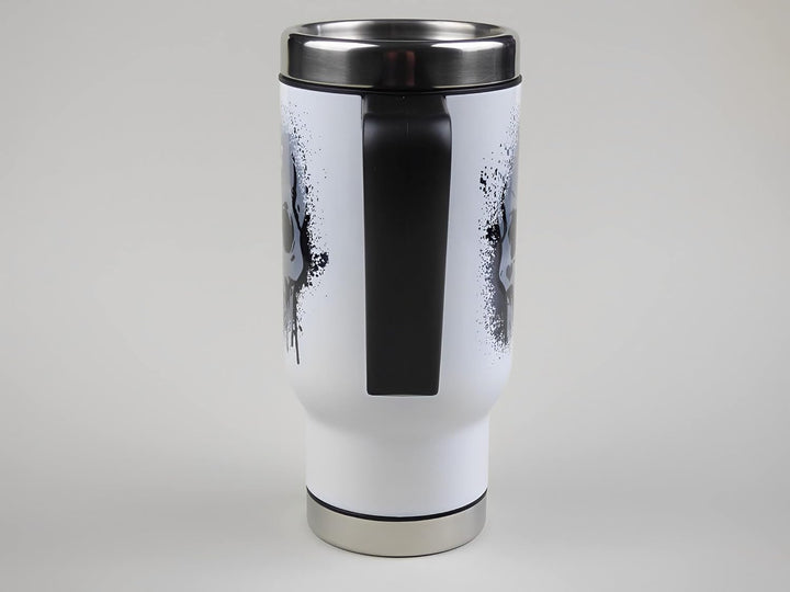 Totenkopf Edelstahl Thermobecher mit Spruch 'Meistens bin ich ganz nett' – 470ml Reisebecher, Handbe