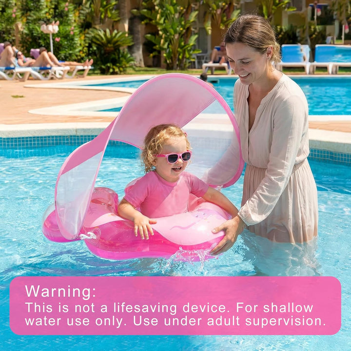 Baby Schwimmring mit abnehmbarem Sonnenschutz und Glöckchen, inklusive 1 x Handpumpe und 2 x Reparat