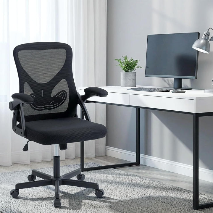 Bürostuhl ergonomisch – Schreibtischstuhl Netz, Lendenstütze 150kg | Klappbare Armlehnen, verstellba