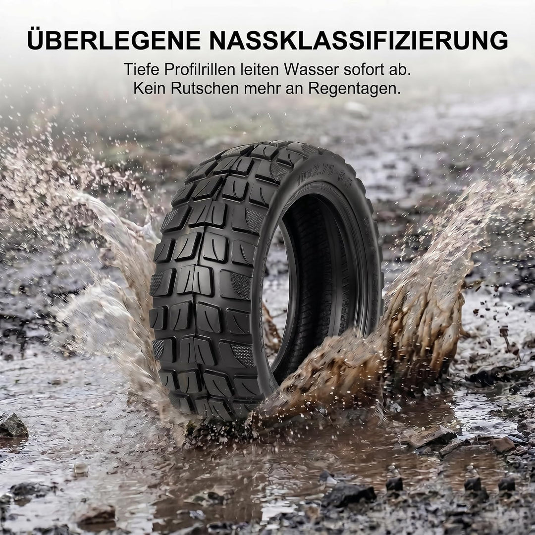 10 Zoll 10x2.75-6.5 Offroad Reifen und 2mm Verdickter Schlauch, All-Terrain E-Scooter Ersatzreifen k