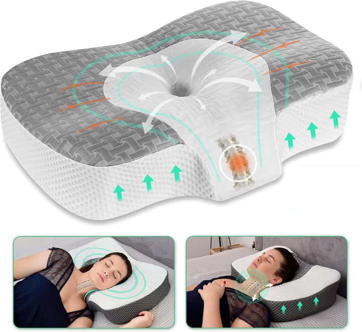 Elviros Zervikale Orthopädisches Kopfkissen aus Memory-Schaum abnehmbares ergonomisches Nackenhörnch