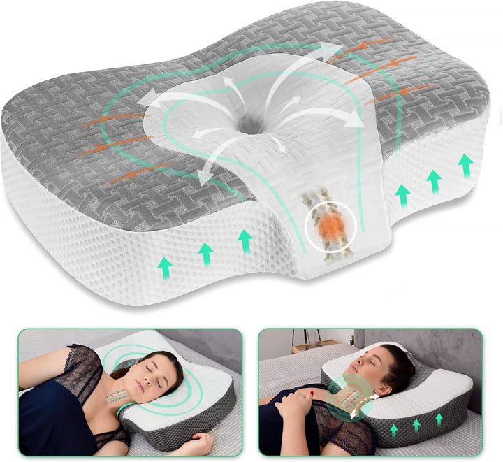 Elviros Zervikale Orthopädisches Kopfkissen aus Memory-Schaum abnehmbares ergonomisches Nackenhörnch