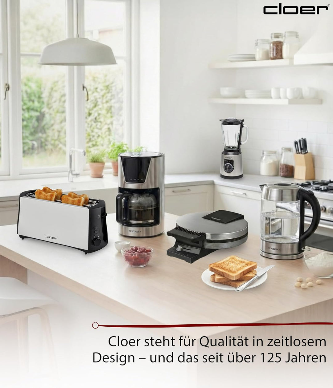 Cloer 3710 Langschlitztoaster für 4 Toastscheiben / 1380 W / integrierter Brötchenaufsatz / Nachhebe