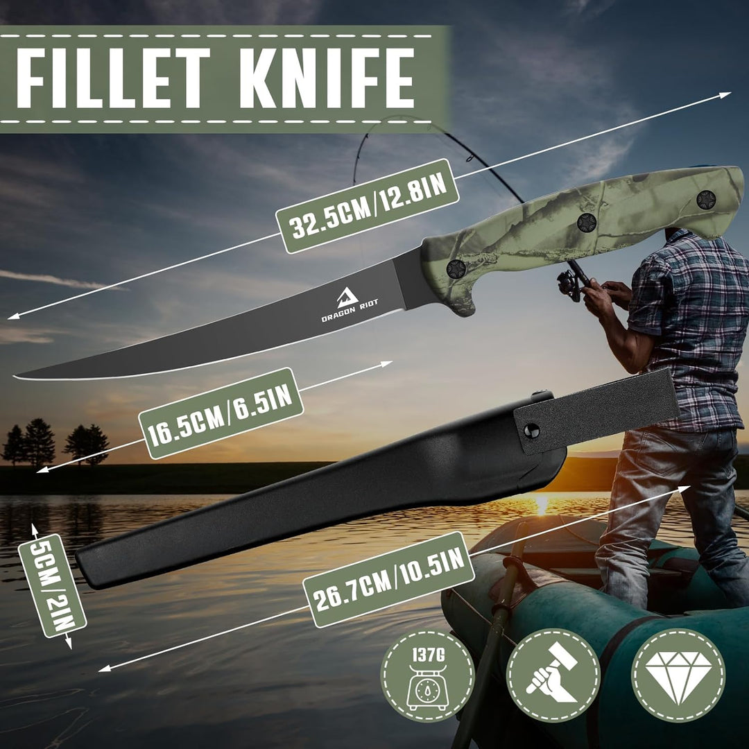 DRAGON RIOT Filetiermesser Fisch 16.5CM, Edelstahl Fischmesser mit Anti-Rutsch-Griff, Scharfes Küche