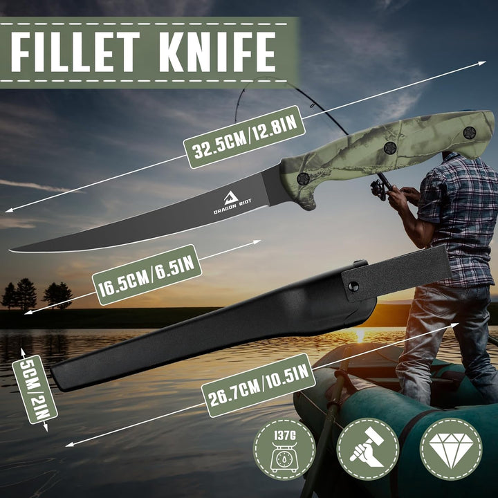 DRAGON RIOT Filetiermesser Fisch 16.5CM, Edelstahl Fischmesser mit Anti-Rutsch-Griff, Scharfes Küche