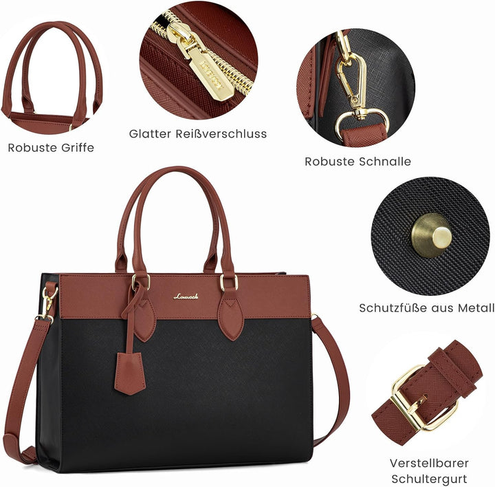 LOVEVOOK Laptop Handtasche Damen, 15,6 Zoll Shopper Tasche Schultertasche Laptoptasche Gross Aktenta