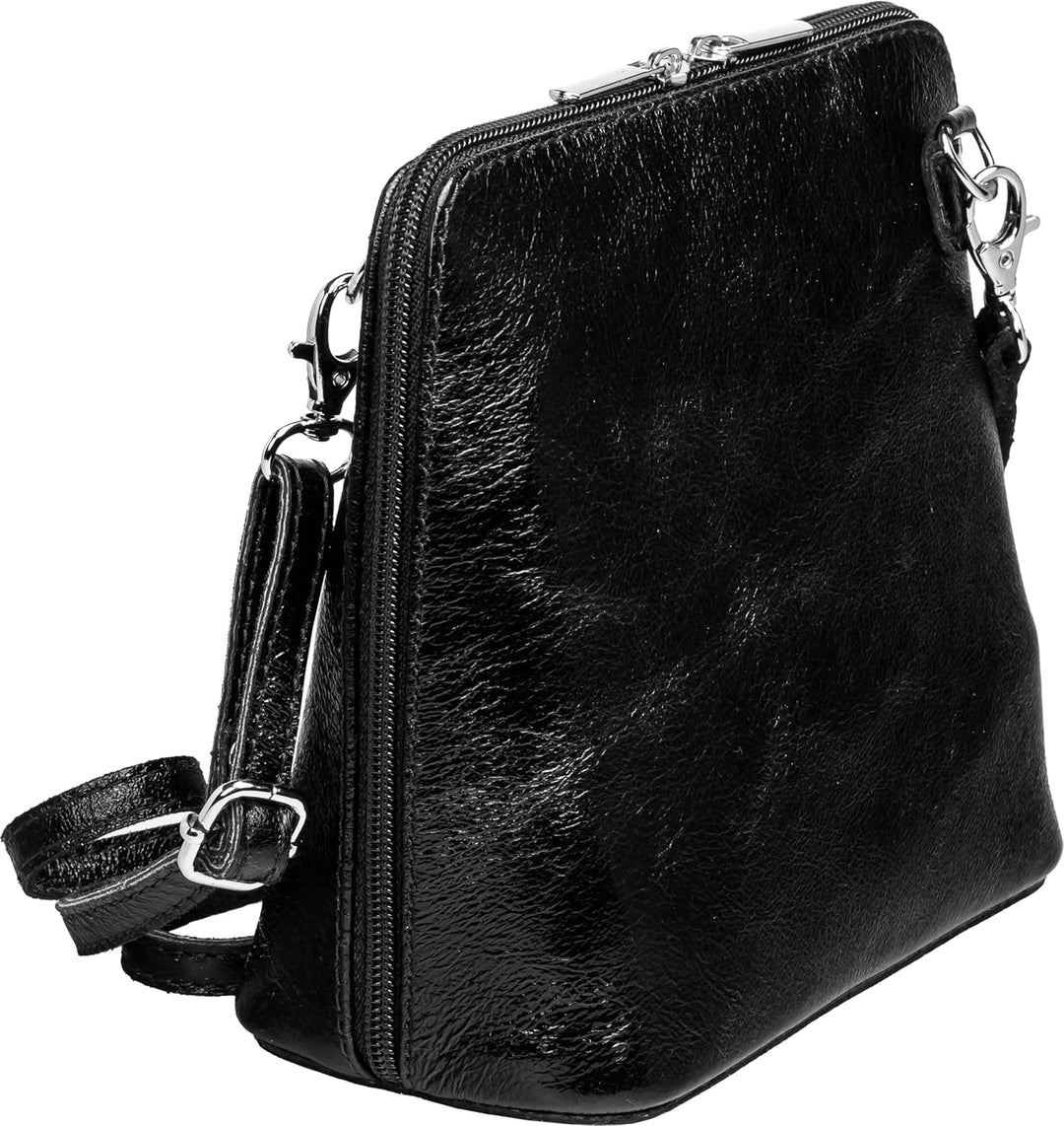 Caspar TL778 kleine elegante Damen Leder Clutch Umhängetasche Einheitsgrösse Schwarz, Einheitsgrösse