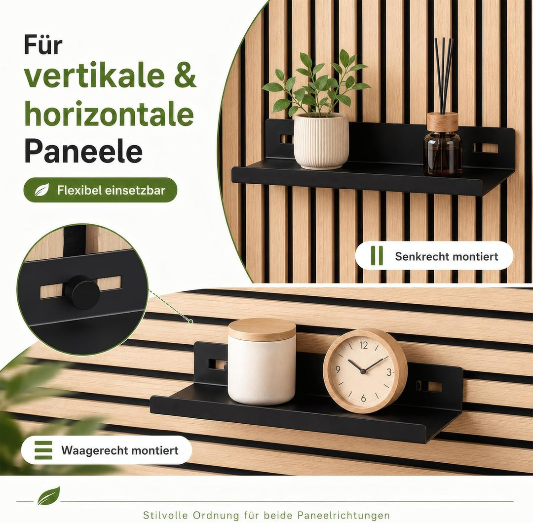 2er Set Metall 25x10cm Regal für Akustikpaneele Ohne Bohren | Zubehör Akustikpaneele für Vertikale H