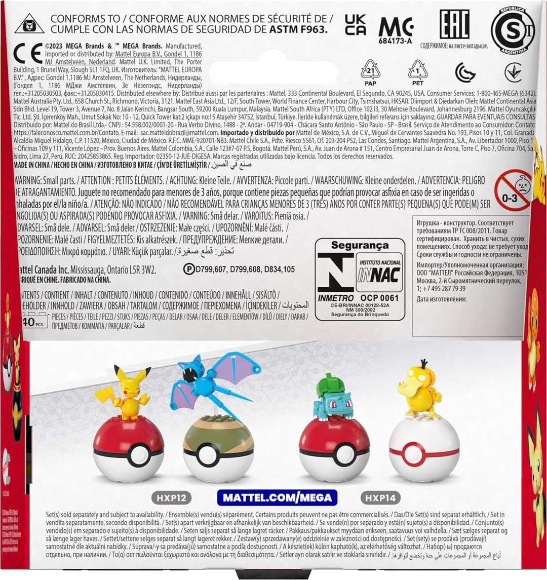 MEGA Pokémon Action-Figur-Bauspielzeug-Set, Pokéball 2er-Pack, Pichu und Charmander mit 40 Teilen, f