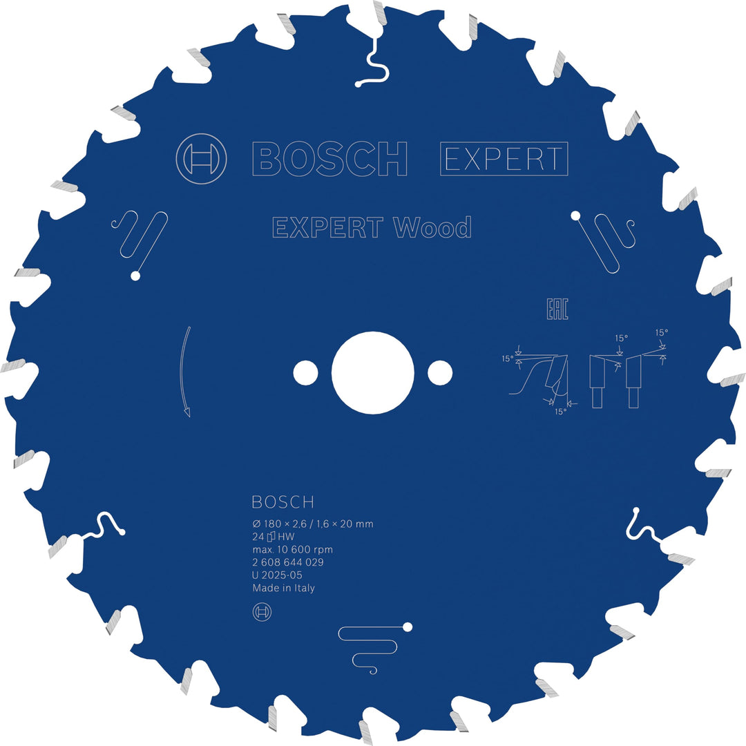 Bosch Professional 1x Kreissägeblatt Expert for Wood (Holz, Sägeblatt Ø 180 x 20 x 2,6 mm, 24 Zähne,
