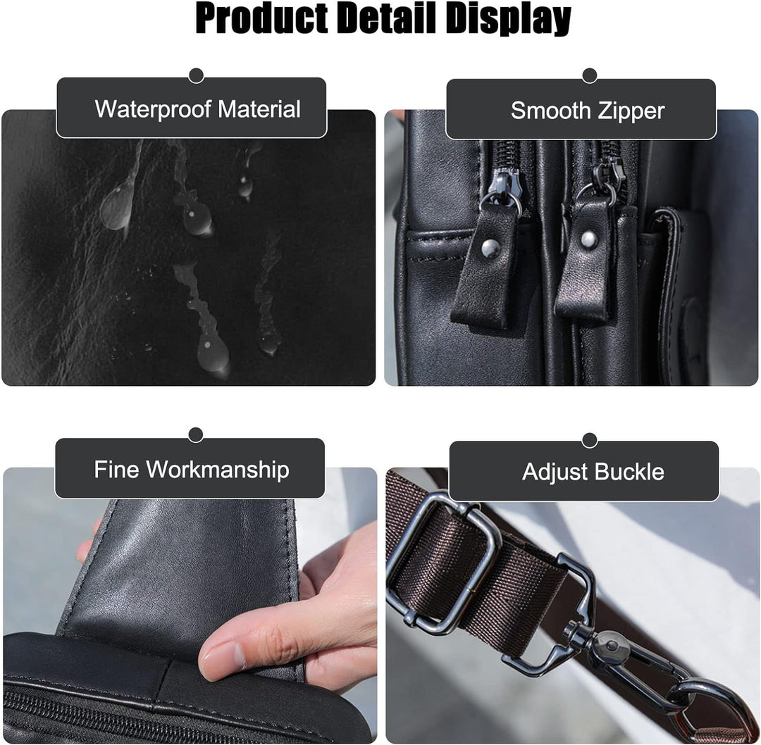 FANDARE Retro Brusttasche Leder Sling Bag Herren Umhängetaschen Schultertasche Wasserresistent Cross