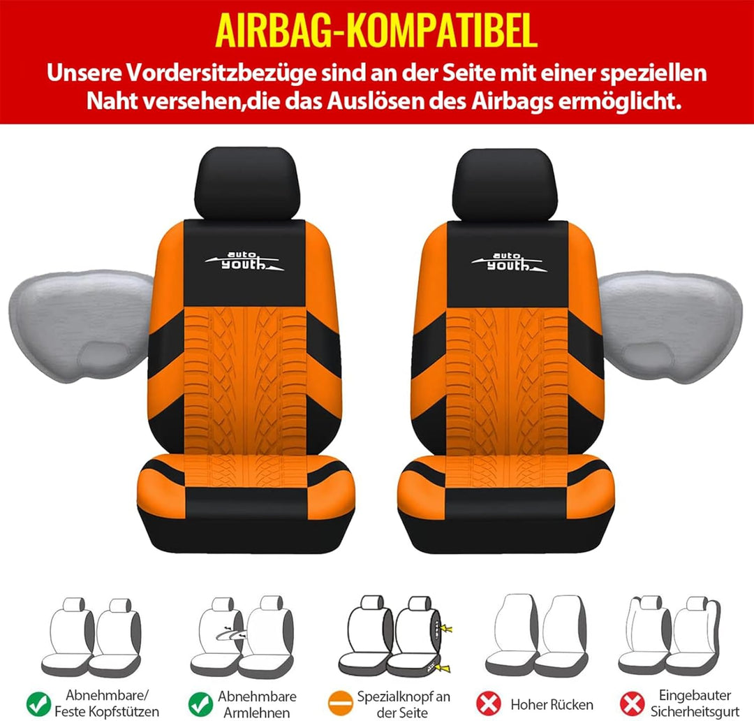 AUTOYOUTH Autositzbezüge Universal Fit Komplettset Autositzschoner Reifenschienen Autositzzubehör 9