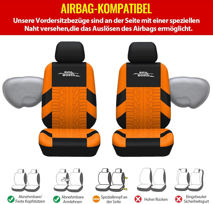 AUTOYOUTH Autositzbezüge Universal Fit Komplettset Autositzschoner Reifenschienen Autositzzubehör 9