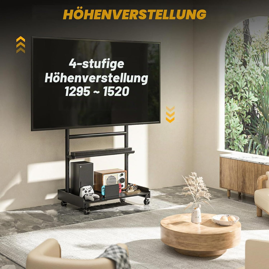 TVON TV Ständer Rollbar TV Rollwagen Für 40 bis 86 Zoll Flach &amp; Curved Fernseher, Höhenverstellbarer