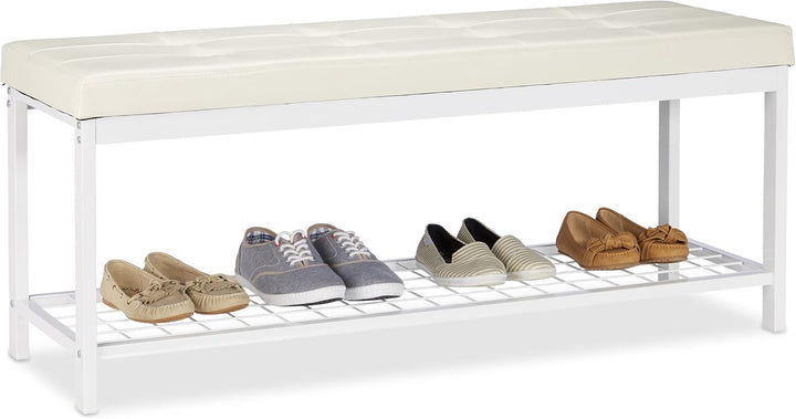Relaxdays Schuhbank XXL, bequemes Sitzpolster, offen, grosse Gitterablage für Schuhe, Metall, HxBxT: