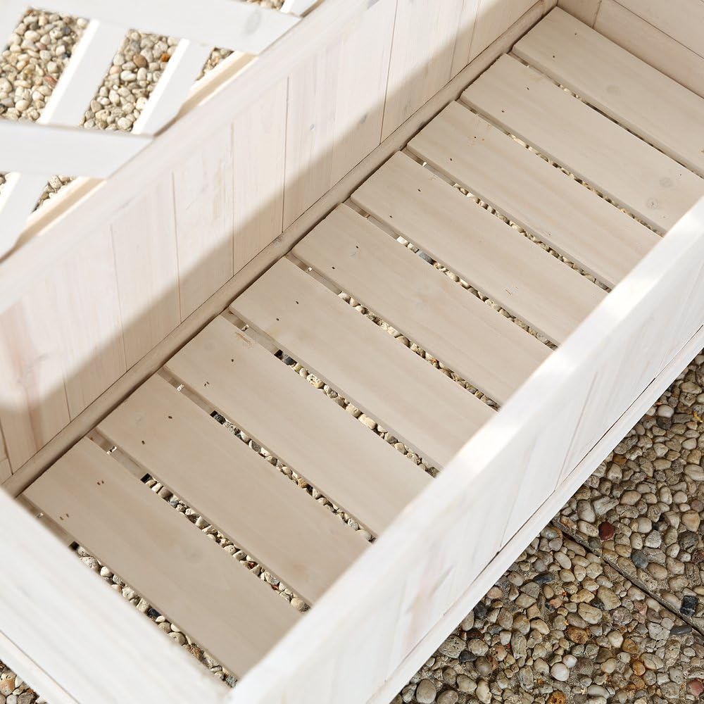 Melko Rankgitter Spalier mit Pflanzkasten Holz Rankhilfe Pflanzkübel mit Sichtschutz Hochbeet Weiss,