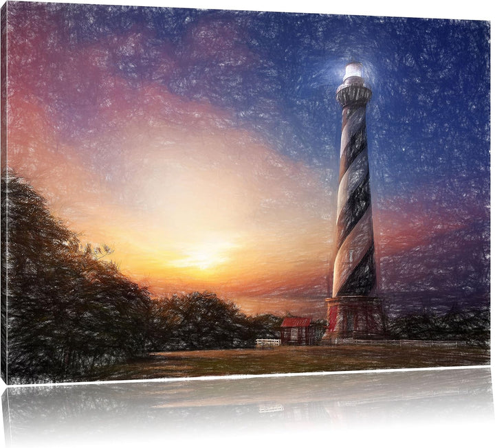 Pixxprint Cape Hatteras Leuchtturm / 100x70cm Leinwandbild bespannt auf Holzrahmen/Wandbild Kunstdru