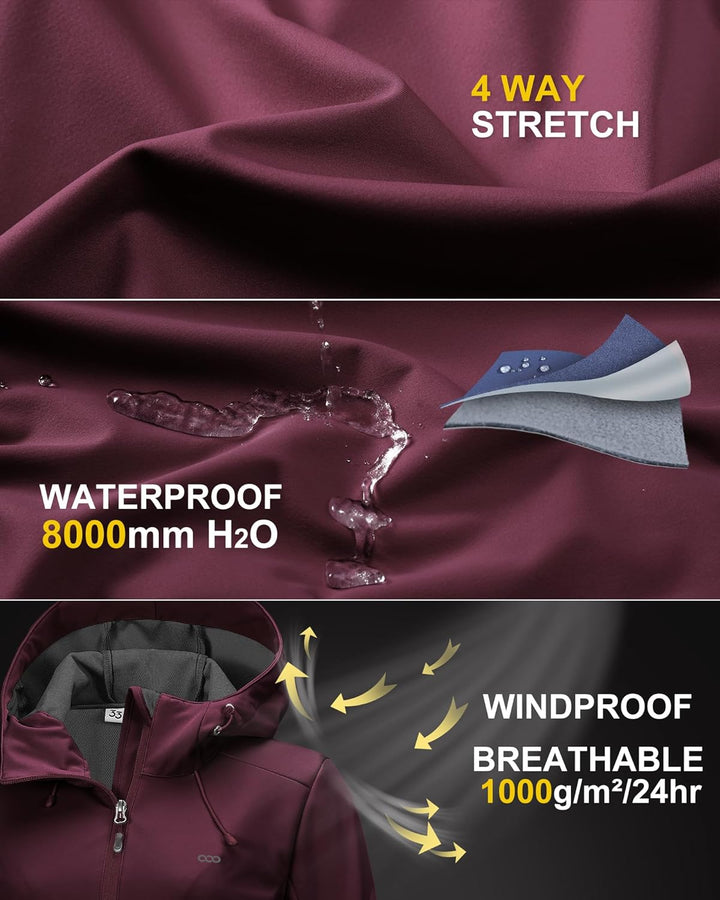 33,000ft Damen Softshelljacke Wasserdichte Winddichte Funktionsjacke Atmungsaktive Übergangsjacke Le