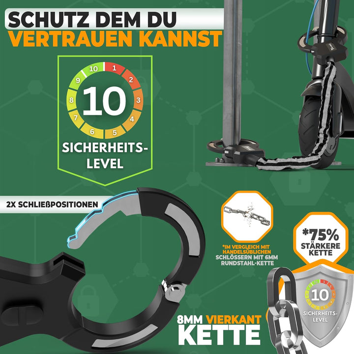 MIVELO E-Scooter Schloss extra sicher - Kettenschloss I Handschellenschloss für Elektroroller I Fahr
