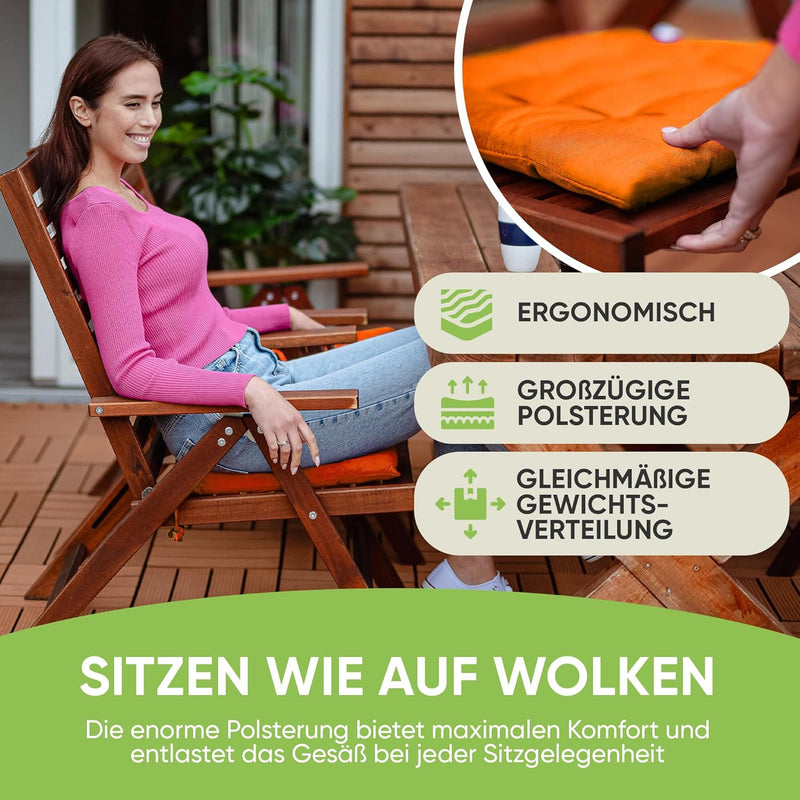 Gräfenstayn® 8er-Set Sitzkissen 40x40x3cm mit Haltebändern für Indoor und Outdoor mit Öko-Tex Siegel
