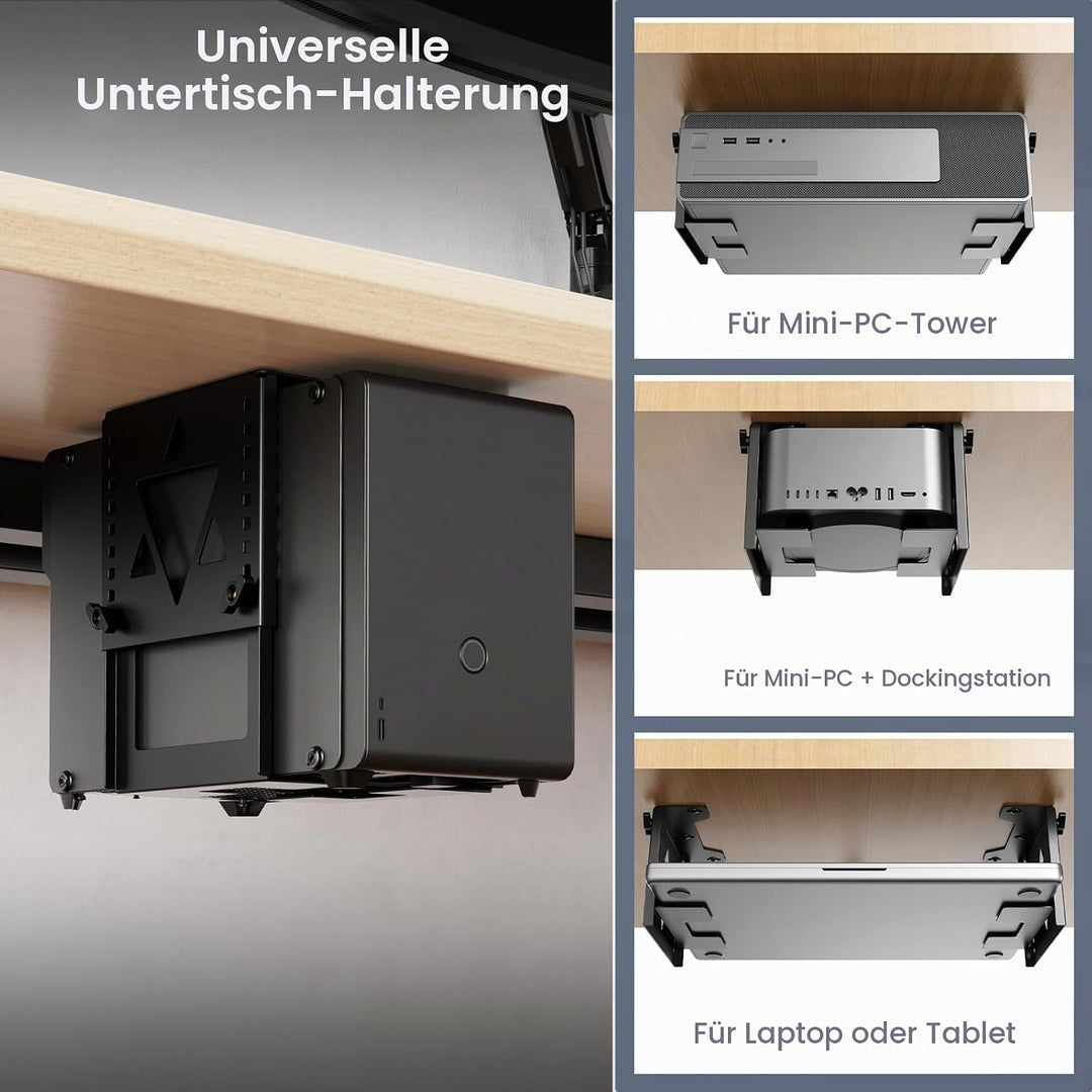 PUTORSEN Untertisch Halterung für Mini-PC/NAS, Höhen- und breitenverstellbare PC Halterung unter Sch