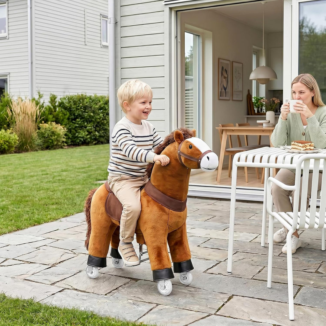 WOLTU Stehpferd auf Rollen, Reitpferd mit Klangfunktion für Kinder ab 4 Jahren, Plüschpferd zum Sitz