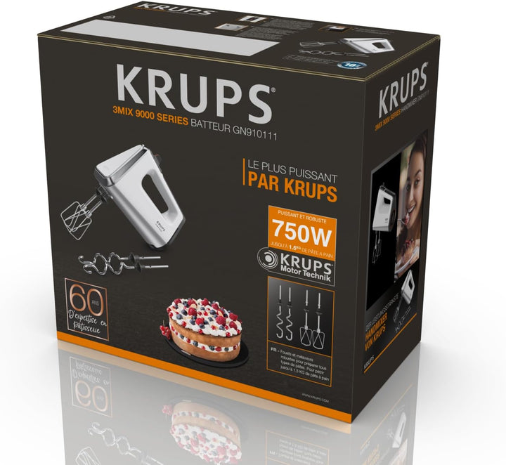 Krups GN9101 3 Mix 9000 Handmixer | 750 Watt | leistungsstark | Geschwindigkeitsregler | Turbomodus