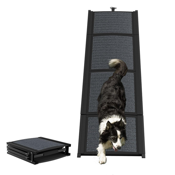 157 cm Klappbare Hundetreppe für Auto & LKW, Aluminium Hunderampe mit Rutschfester Oberfläche, Tragb