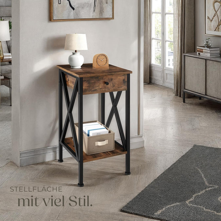 tectake Beistelltisch mit Schublade und Ablageflächen, Nachttisch Boxspringbett, Industrie-Design, 3