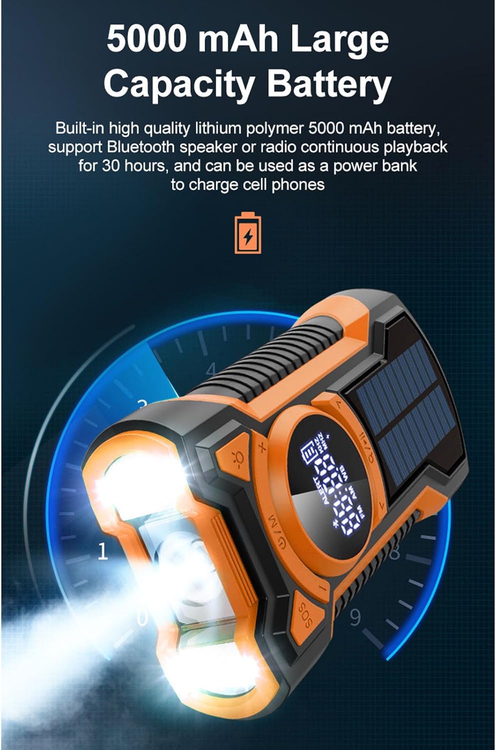 Notfallradio, 5000-mAh-Wetterradio, Solar-Handkurbelradios, FM, AM, WB, Bluetooth, SOS-Alarm und LED