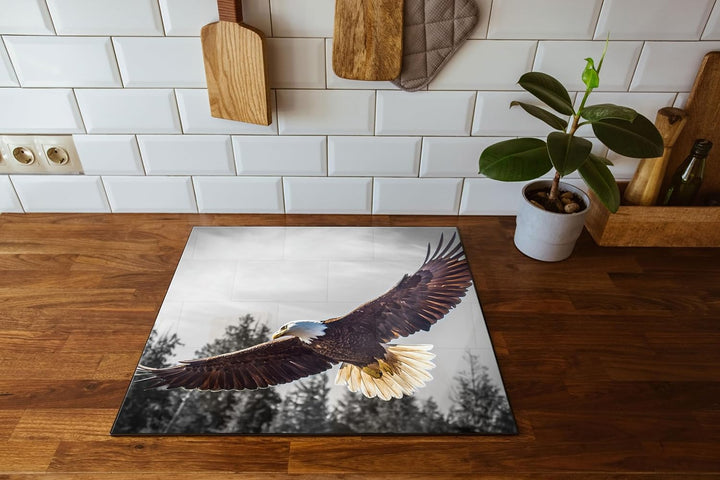 grosser fliegender Adler Herdabdeckplatte & Spritzschutz aus Echtglas | Für Herd-Kochfelder | 60x52