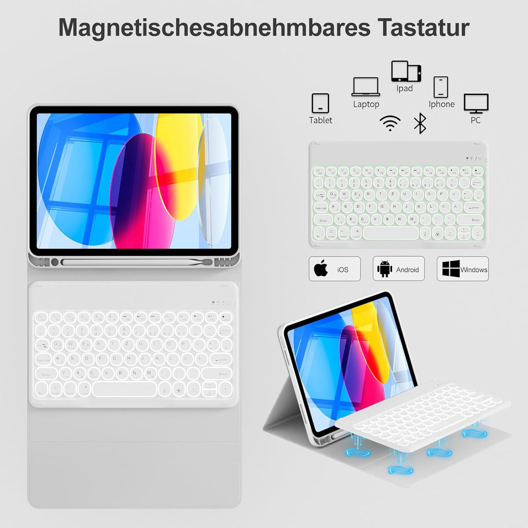 ZOPSGYU Hülle mit Tastatur für iPad A16 11. /10. Generation 2025/2022, 11/10,9 Zoll, Farben Beleucht