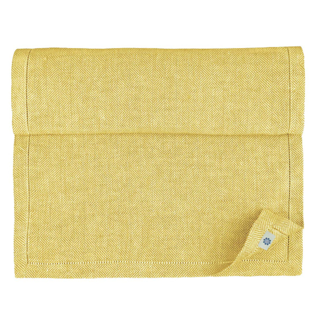 Linen &amp; Cotton Tischläufer Stoff Tischwäsche Modern Scandi mit Hohlsaum - 100% Leinen, Gelb (44 x 27