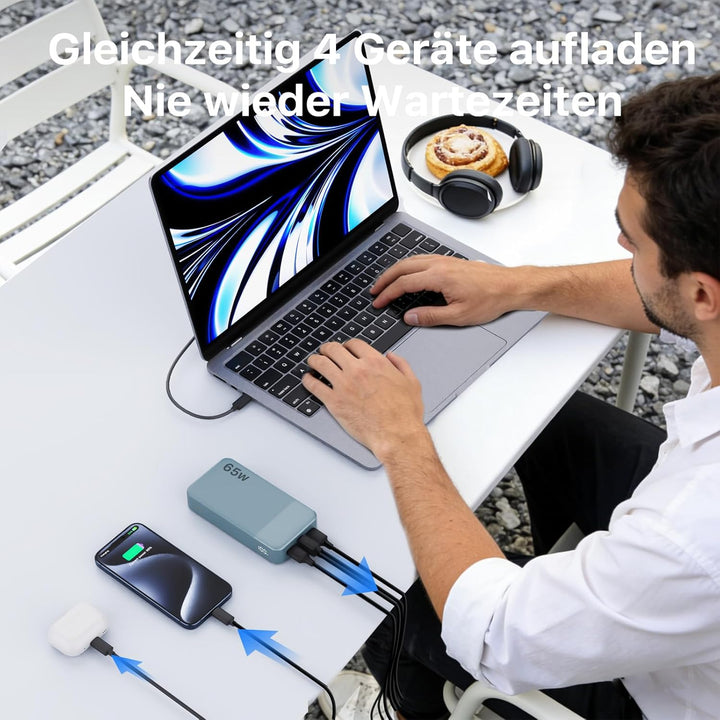 NOBIS 65W Power Bank 20000mAh, Power Bank USB C*2 (In/Out) & USB-A*2,Powerbank Schnellladefunktion P
