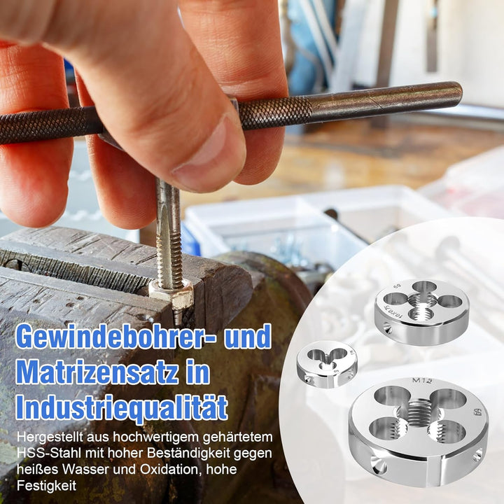 110pcs Gewindeschneider Set, Gewindeschneidsatz Gewinde Metrisch Hochwertig Gewindebohrer Schneideis