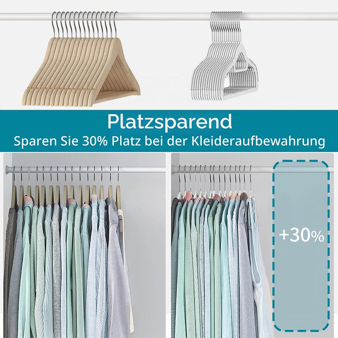 30 Stück Kleiderbügel, Rutschfester Kunststoffbügel, Platzsparender Bügel, 360° Drehbarer Haken, Dic