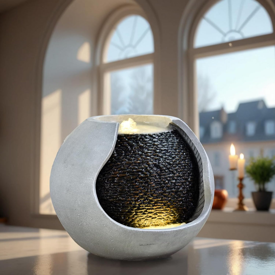 Moderne Innen- und Aussenbrunnen weisse LED, grosse Dekorationsbrunnengarten Terrasse Wohnzimmer, Ge