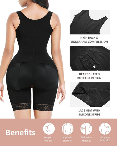FeelinGirl Damen Formende Bodys Bauch Weg Shapewear mit 3 Reihen Haken Figurformender mit Breite Sch