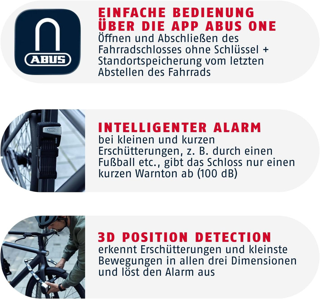ABUS Faltschloss BORDO One™ 6500A - Smartes Fahrradschloss mit Alarm - schlüsselloses Öffnen per Sma